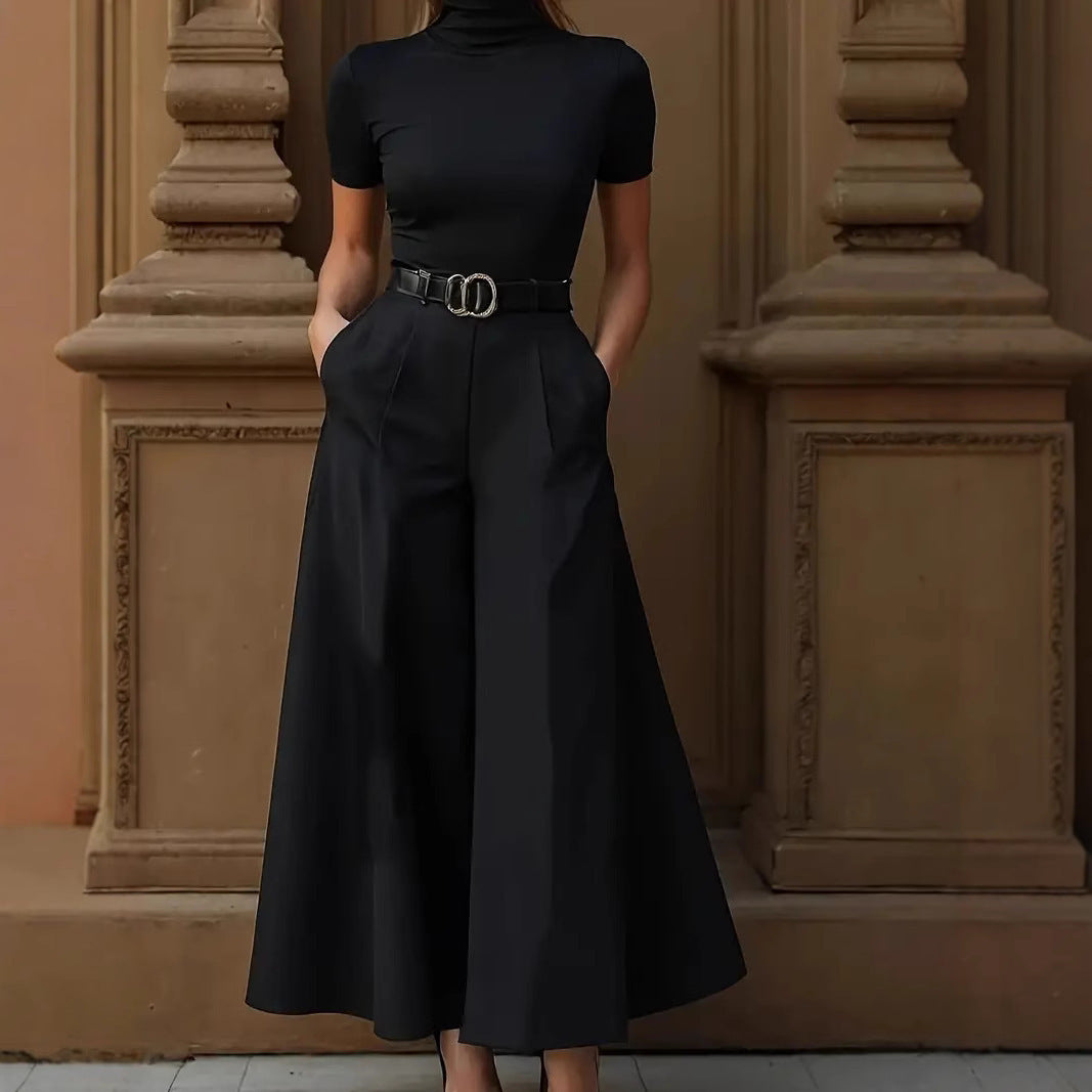 Cities Solid Color Wide-leg Pants No Belt